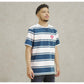 MATSUDA Kaos Pria T-Shirt Stripe Cotton Tsukumi Teal White