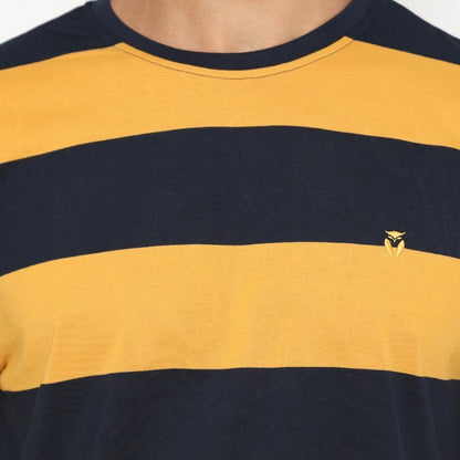 Matsuda T Shirt Pria Kaos Stripe Nanao Gold Navy