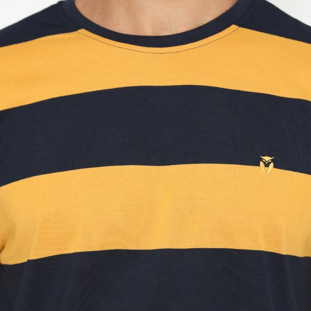 Matsuda T Shirt Pria Kaos Stripe Nanao Gold Navy