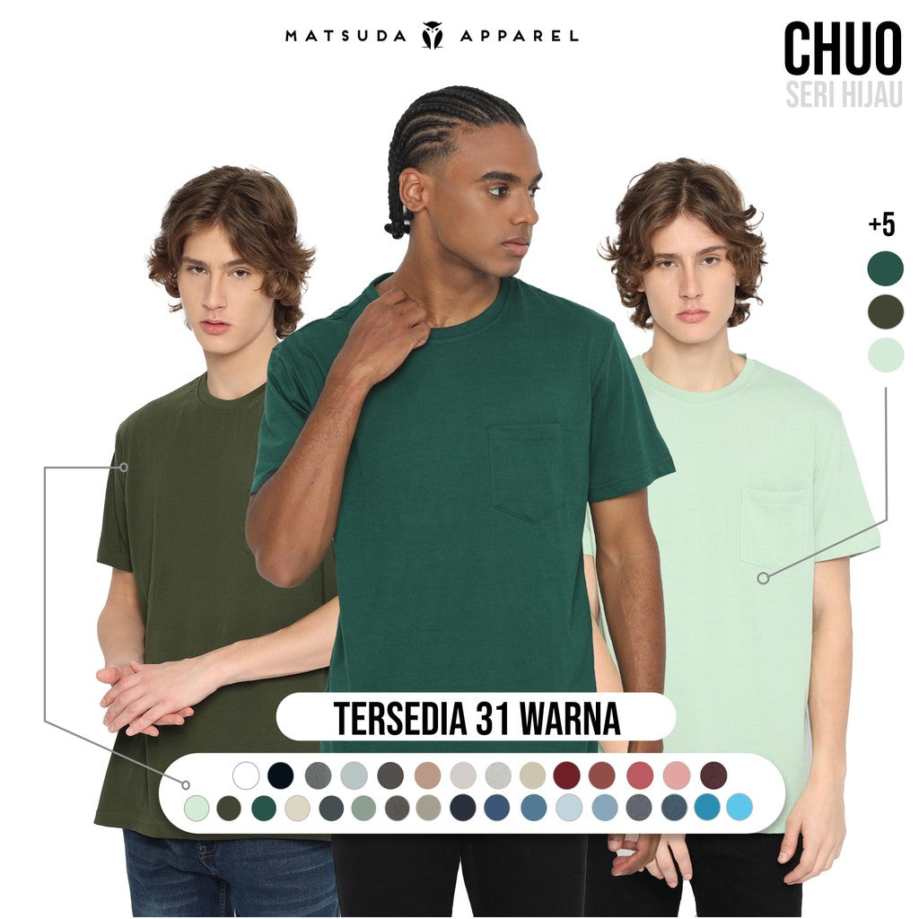 MATSUDA Kaos Polos Pocket T Shirt Cotton Chuo Seri Warna Hijau Variasi Katun Nyaman Pria 3XL