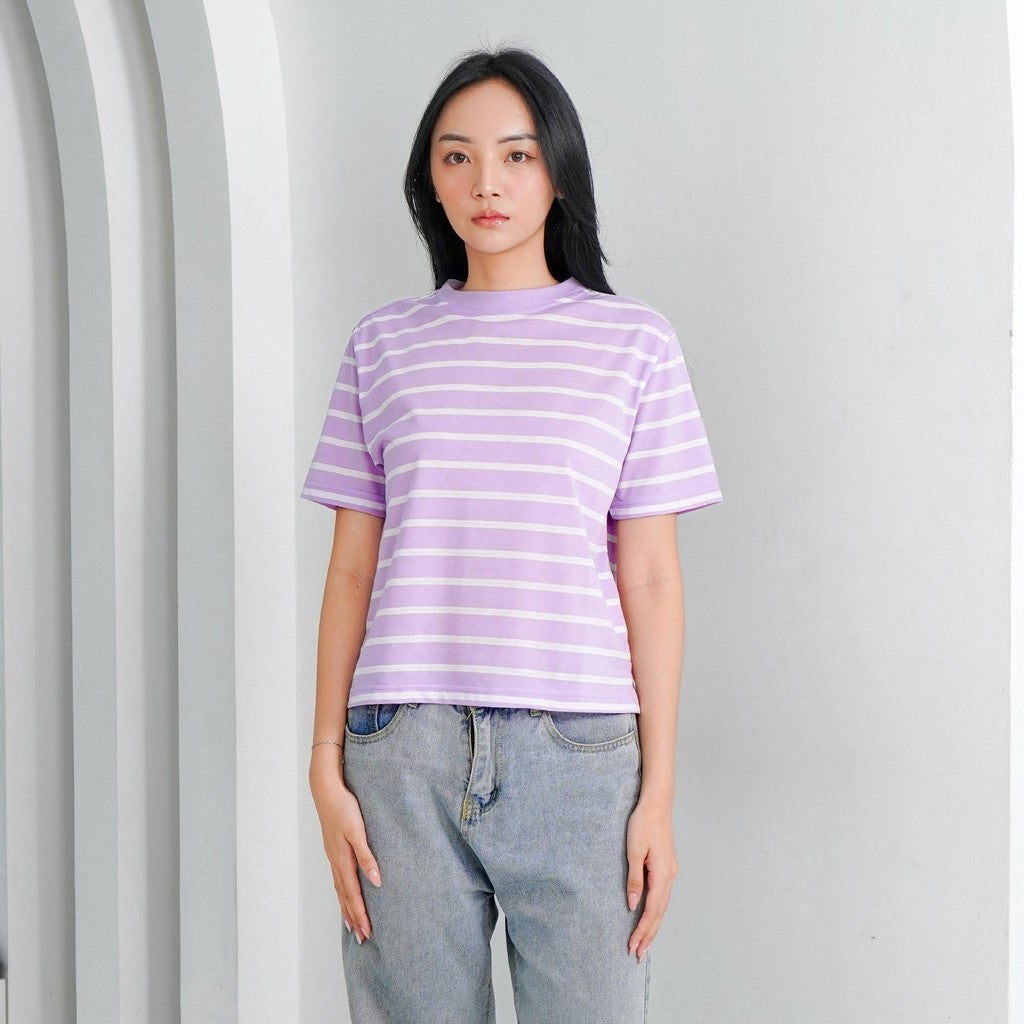 MATSUDA Kaos Wanita T Shirt Stripe Katun Zuri