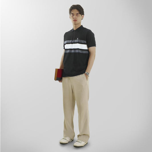 MATSUDA Baju Kaos Polo Shirt Dewasa Stripe Pria Kerah Katun Yonezawa Black