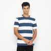 Matsuda T Shirt Pria Kaos Stripe Nanao  Blue Teal White