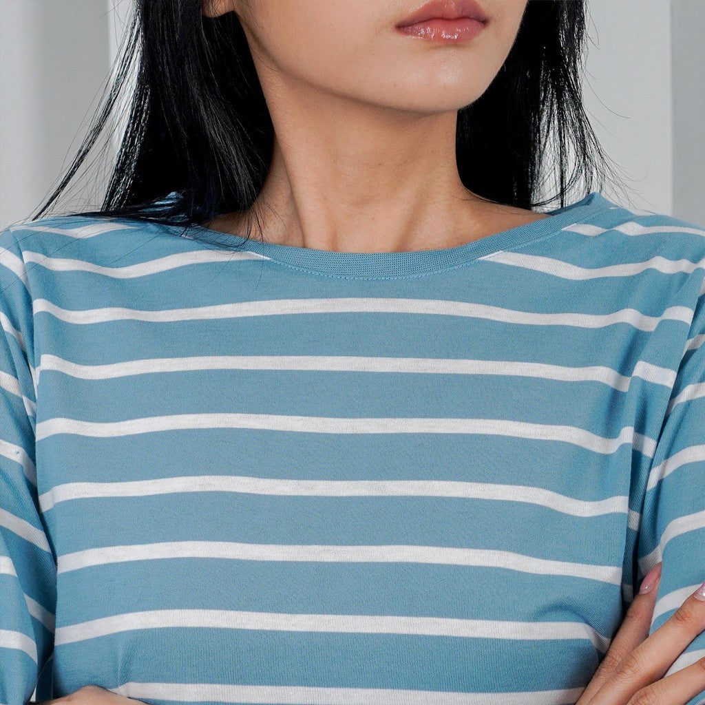 MATSUDA Kaos Wanita T Shirt Stripe Katun Posie