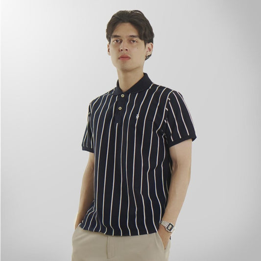 MATSUDA Baju Kaos Polo Shirt Dewasa Stripe Pria Kerah Katun Otawara Navy