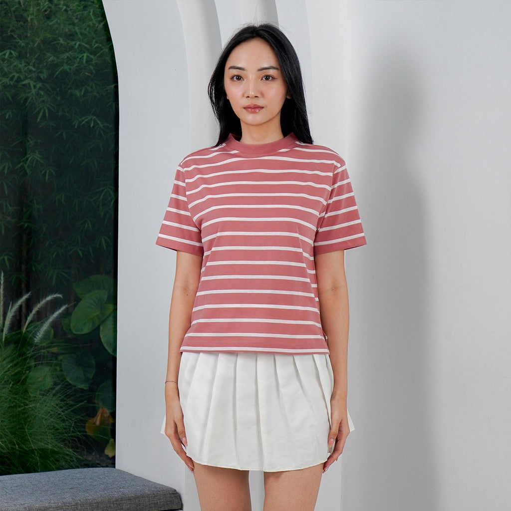MATSUDA Kaos Wanita T Shirt Stripe Katun Zuri