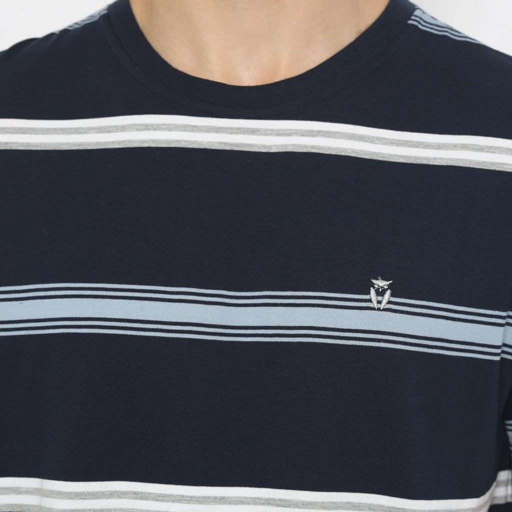 MATSUDA T Shirt Pria Kaos Stripe Lengan Pendek Motosu Navy