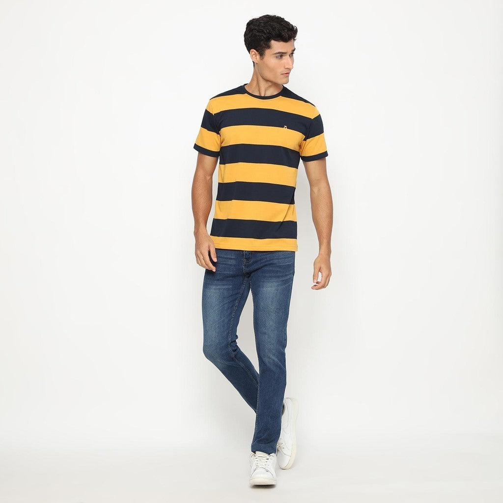 Matsuda T Shirt Pria Kaos Stripe Nanao Gold Navy