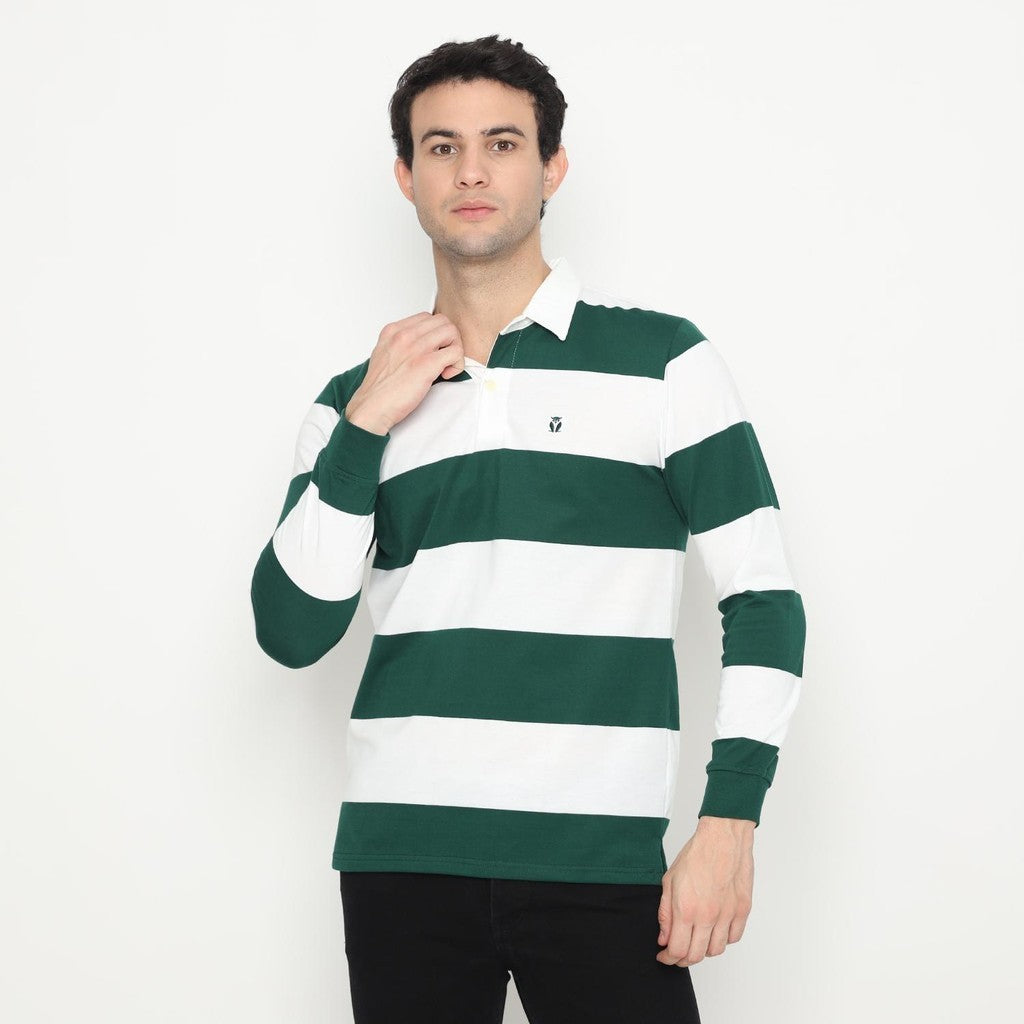 Matsuda Kaos Rugby Polo Shirt Katun Pria Lengan Panjang Nagai Green White