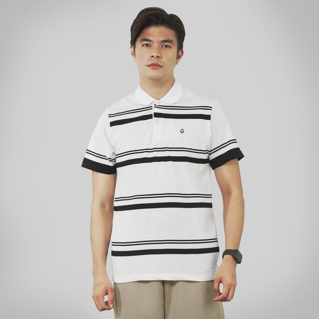 MATSUDA Baju Kaos Polo Shirt Dewasa Stripe Pria Kerah Katun Ureshino White