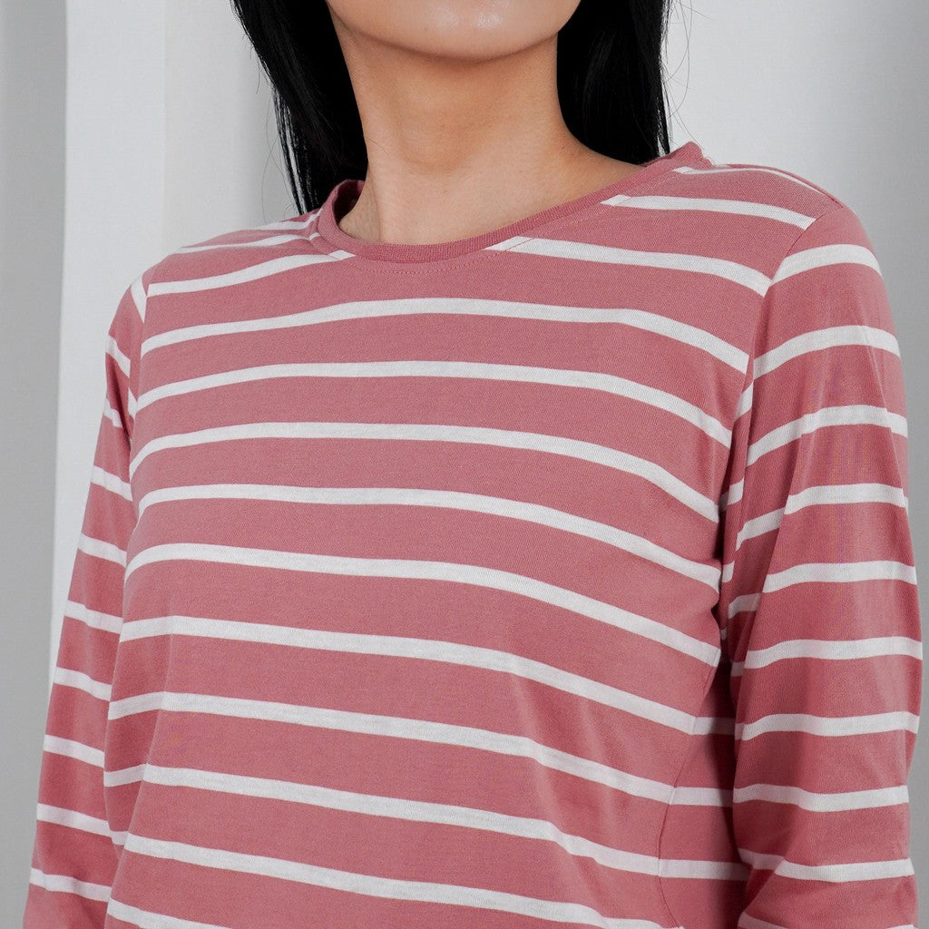MATSUDA Kaos Wanita T Shirt Stripe Katun Posie