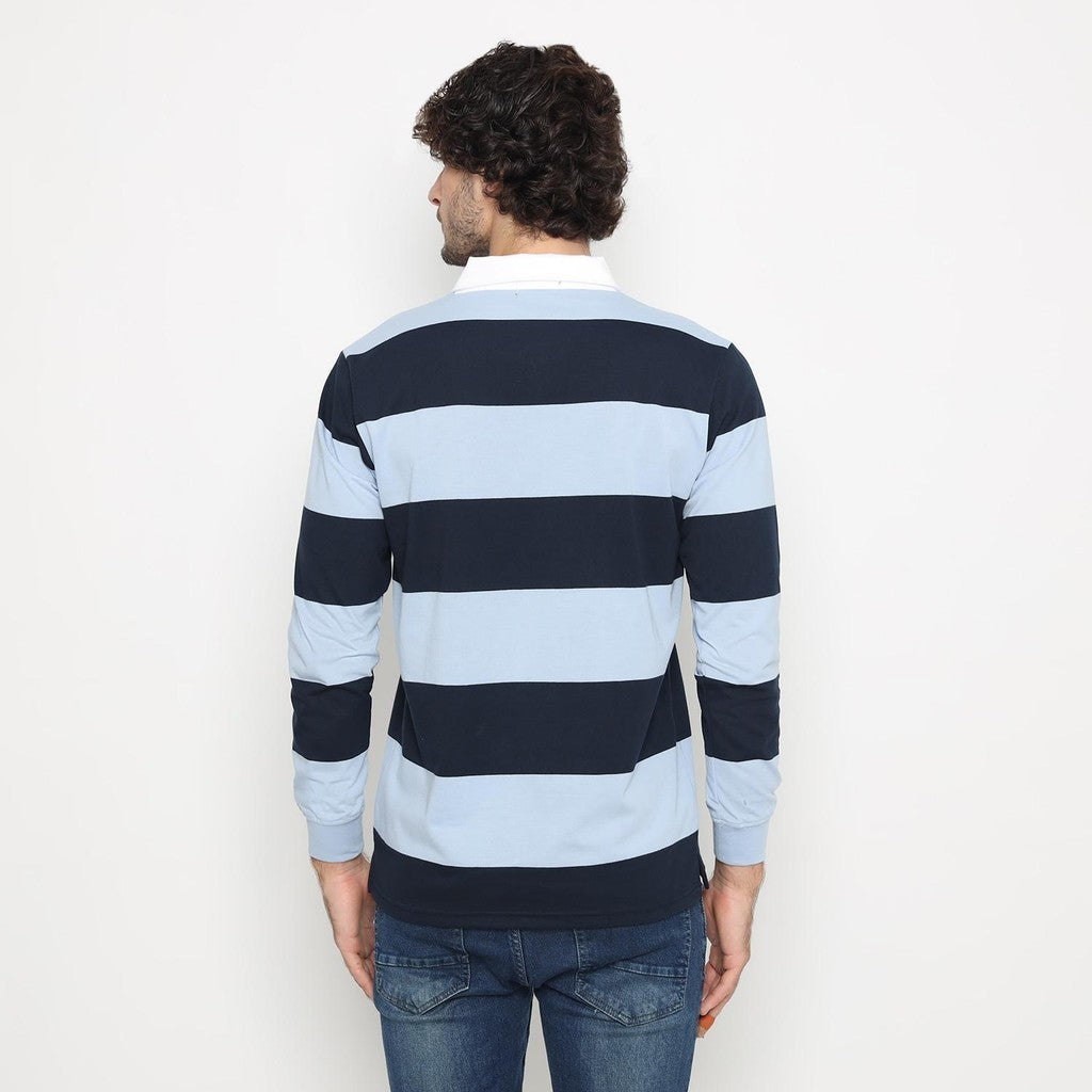 Matsuda Kaos Rugby Polo Shirt Katun Pria Lengan Panjang Nagai Navy Sky Blue