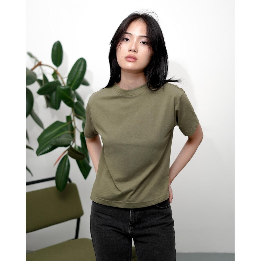 Matsuda Kaos Polos Wanita Cotton T Shirt Loose Fit Elodie OLIVE