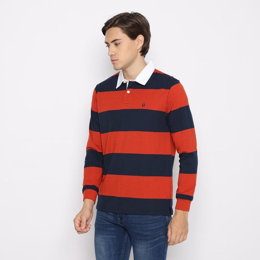 Matsuda Kaos Rugby Polo Shirt Katun Pria Lengan Panjang Nagai Teracota Navy