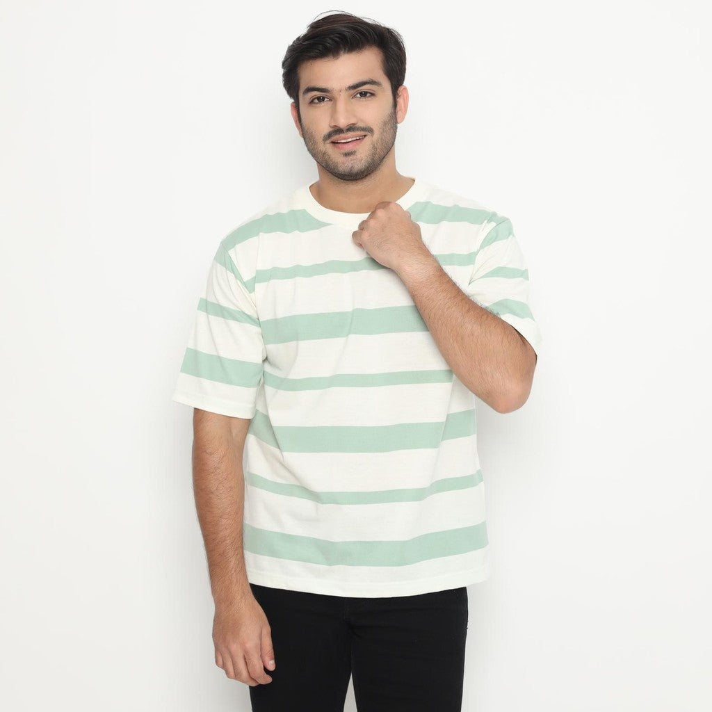MATSUDA Kaos Oversize Stripe T shirt Narashino Smoke Green