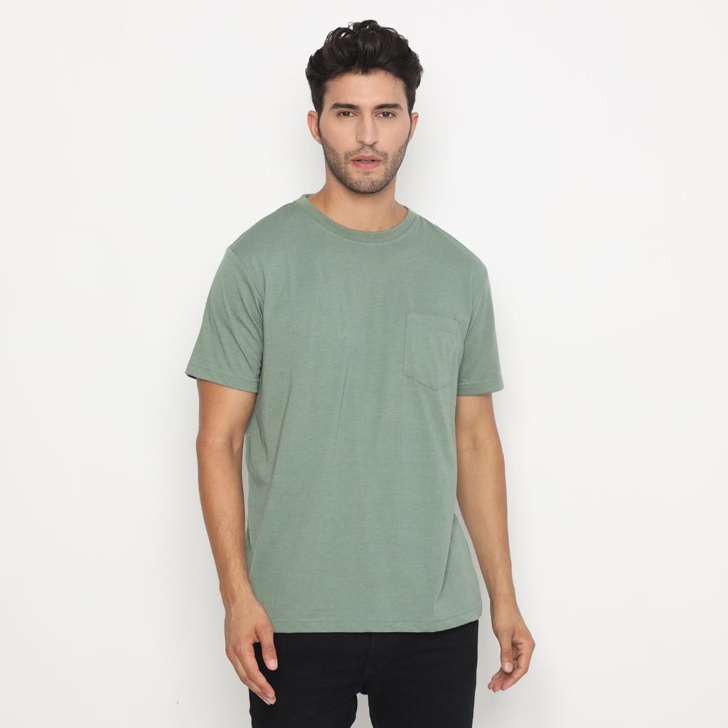 MATSUDA Kaos Polos Pocket T Shirt Cotton Chuo Seri Warna Hijau Variasi Katun Nyaman Pria 3XL