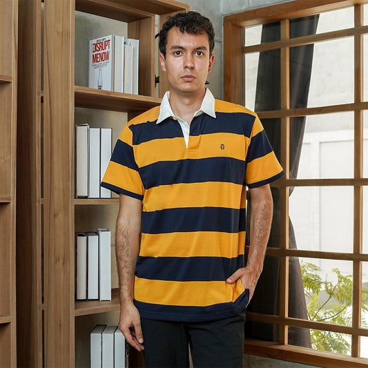 Matsuda Kaos Polo Shirt Rugby Pria Noshiro Navy Gold