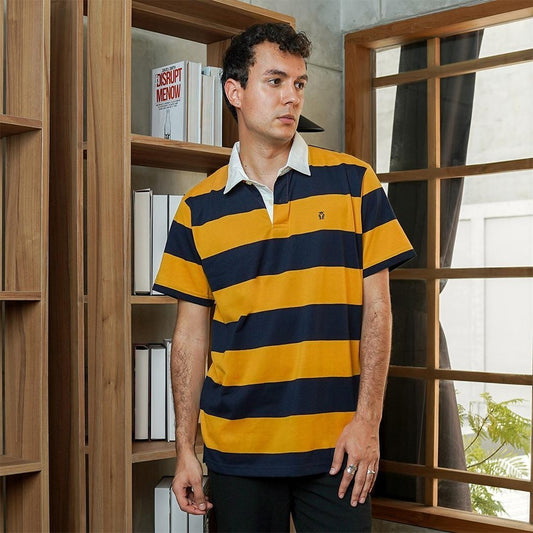 Matsuda Kaos Polo Shirt Rugby Pria Noshiro Navy Gold