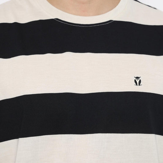 Matsuda T Shirt Pria Kaos Stripe Nanao Black OFF White
