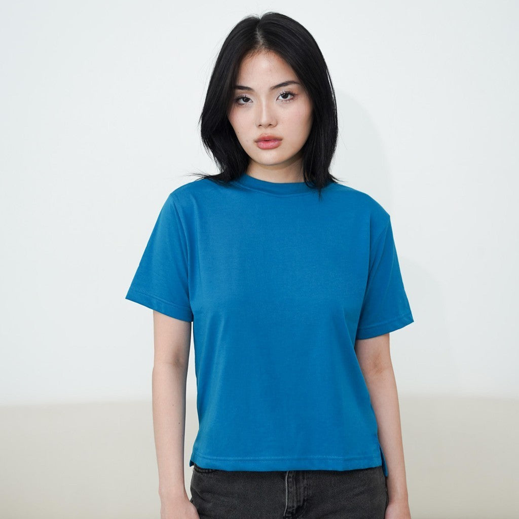 Matsuda Kaos Polos Wanita Cotton T Shirt Loose Fit Elodie F BLUE