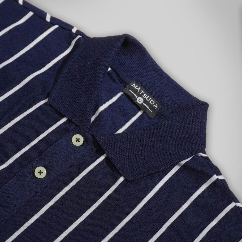 MATSUDA Baju Kaos Polo Shirt Dewasa Stripe Pria Kerah Katun Otawara Navy