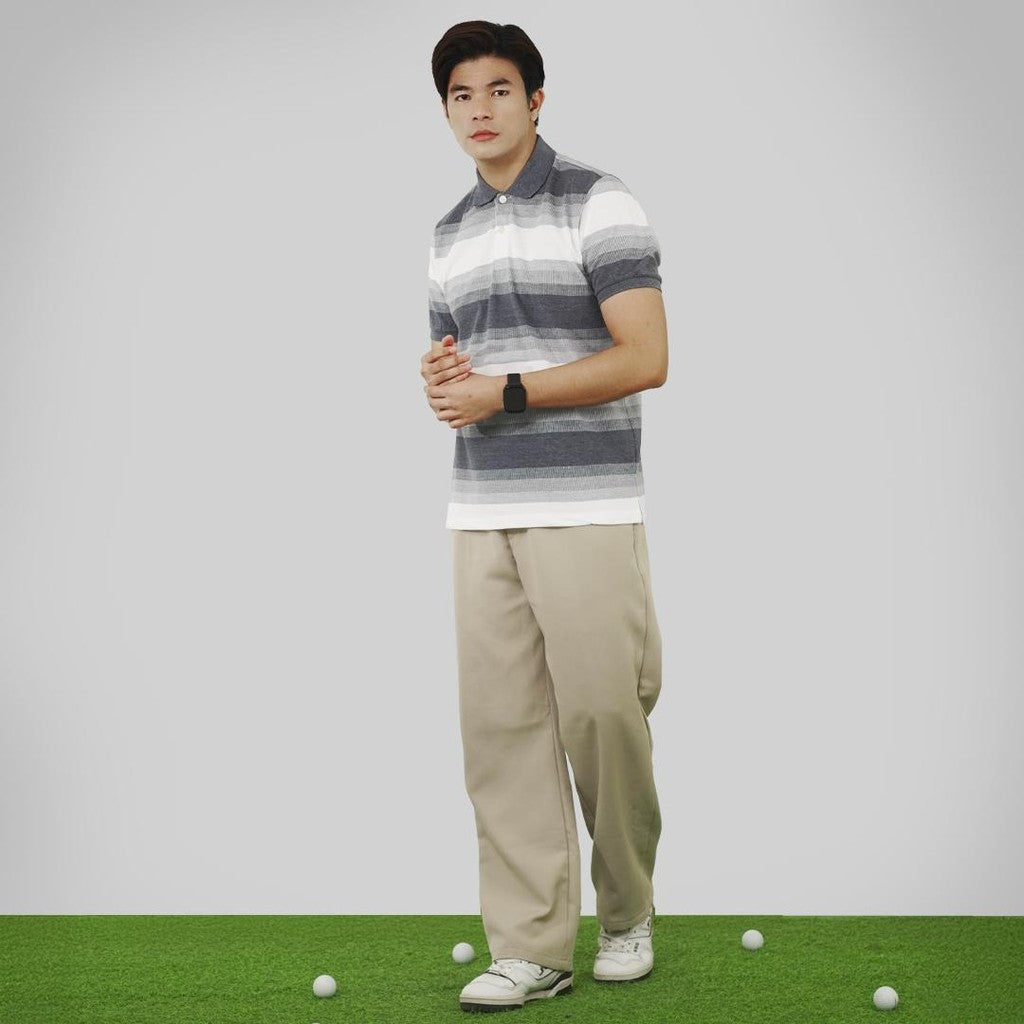 MATSUDA Baju Kaos Polo Shirt Dewasa Stripe Pria Kerah Katun Seto Navy Mel