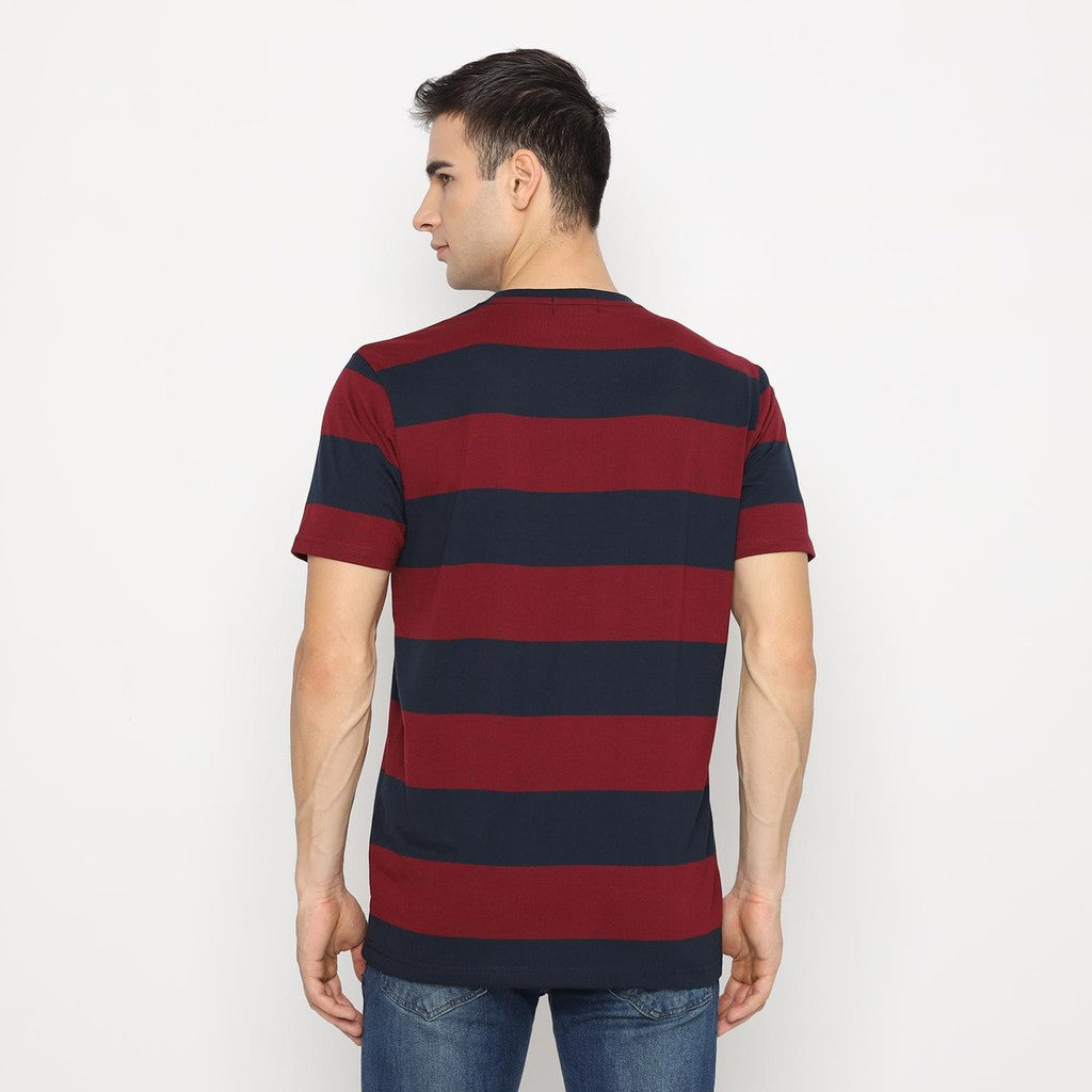 Matsuda T Shirt Pria Kaos Stripe Nanao Baju Katun Combed Garis Navy Burgundy