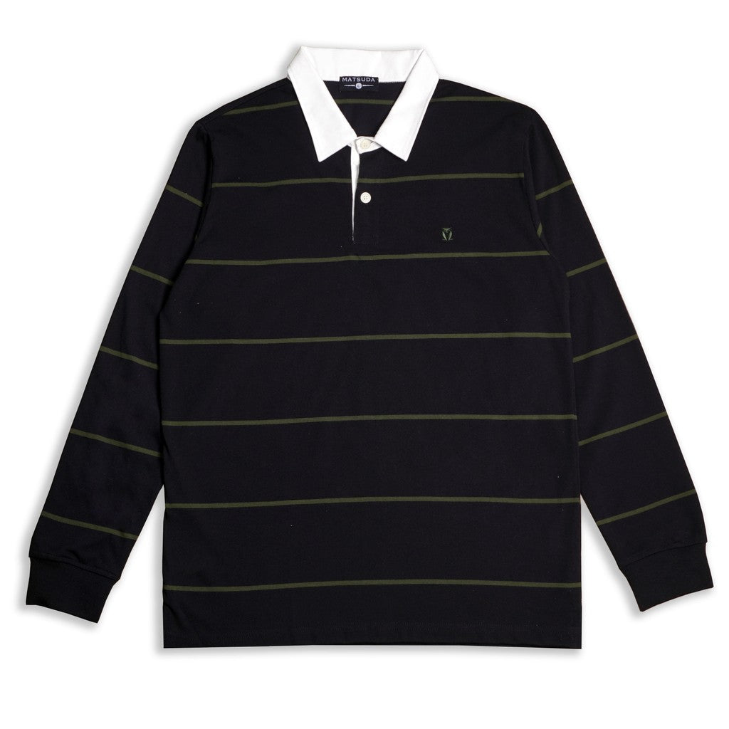 Matsuda Kaos Rugby Polo Shirt Katun Pria Lengan Panjang Tsuyama Black