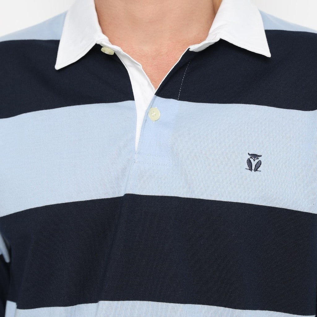 Matsuda Kaos Rugby Polo Shirt Katun Pria Lengan Panjang Nagai Navy Sky Blue