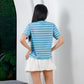 MATSUDA Kaos Wanita T Shirt Stripe Katun Zuri