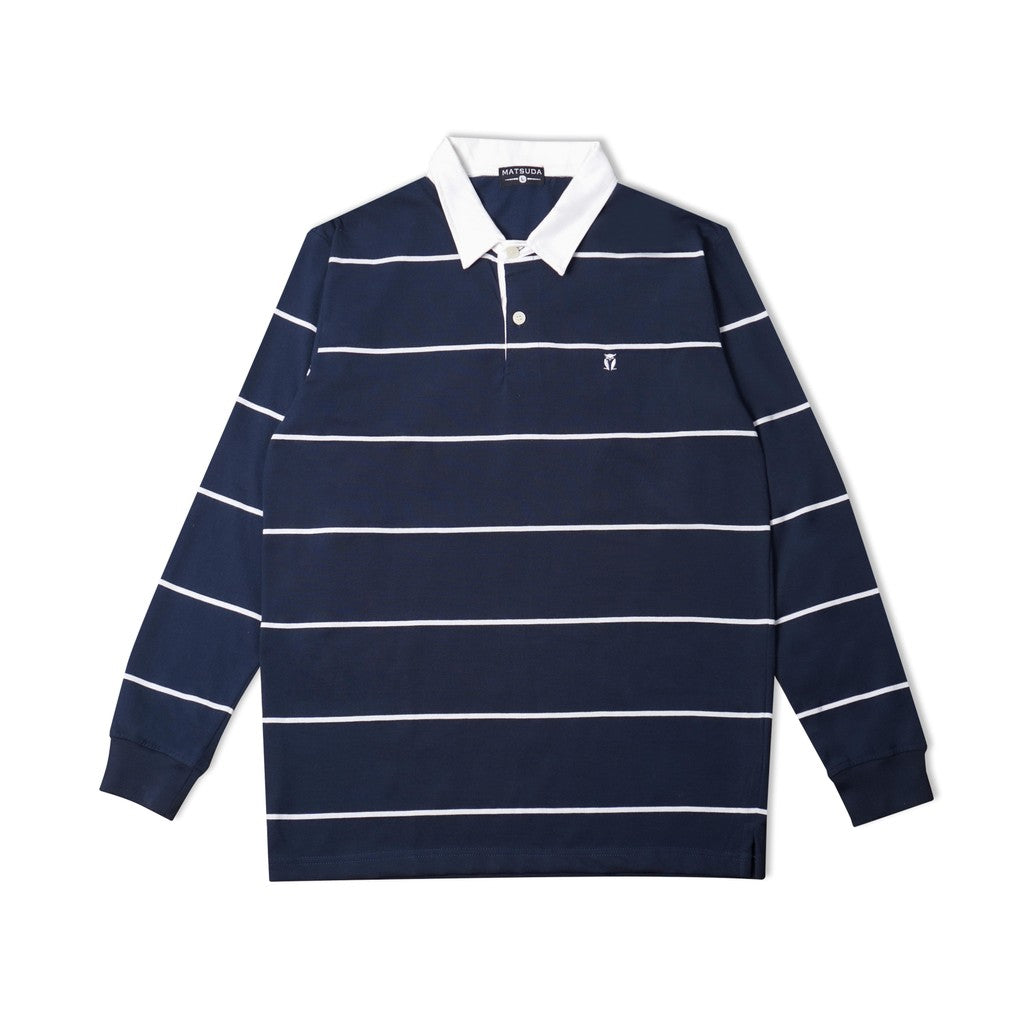 Matsuda Kaos Rugby Polo Shirt Katun Pria Lengan Panjang Tsuyama Navy