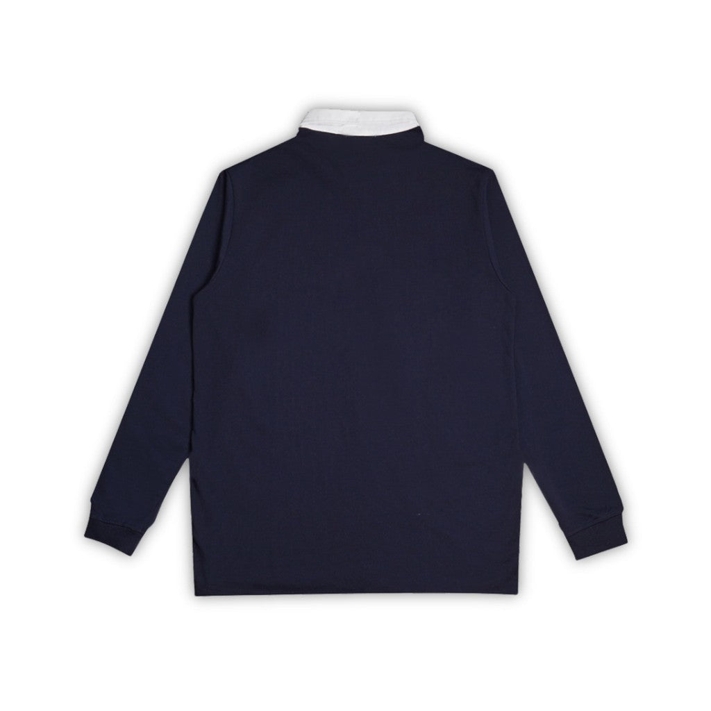 Matsuda Kaos Rugby Polo Shirt Katun Pria Lengan Panjang Yasugi Navy White