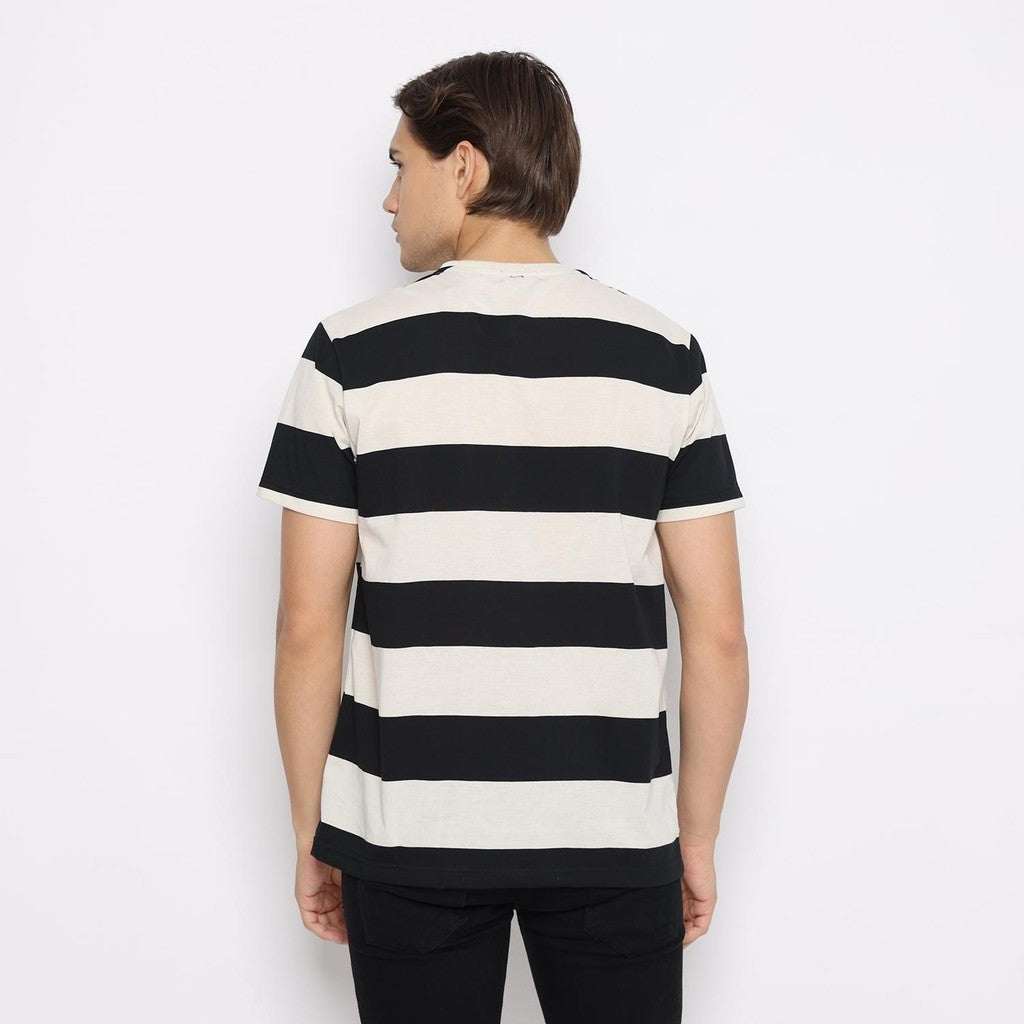 Matsuda T Shirt Pria Kaos Stripe Nanao Black OFF White
