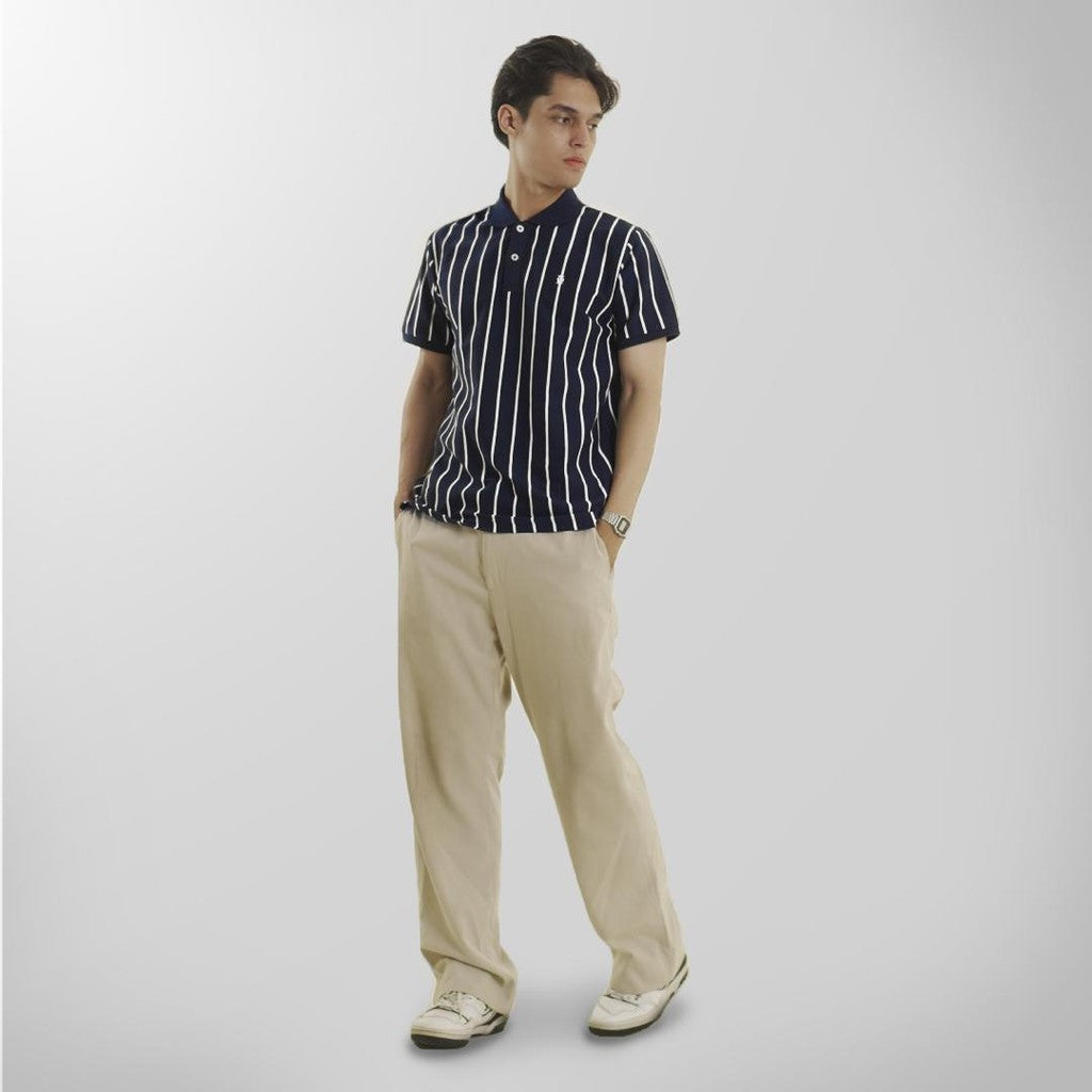 MATSUDA Baju Kaos Polo Shirt Dewasa Stripe Pria Kerah Katun Otawara Navy