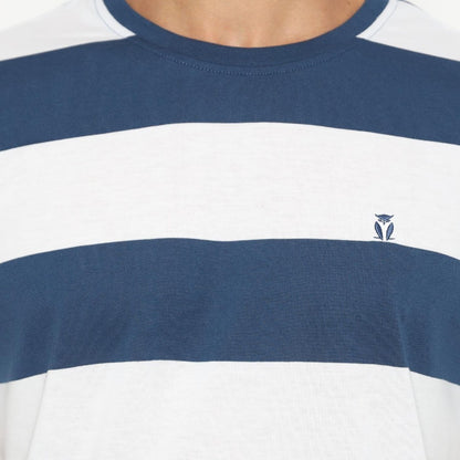 Matsuda T Shirt Pria Kaos Stripe Nanao  Blue Teal White