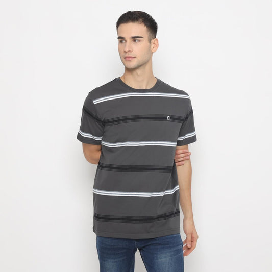 MATSUDA T Shirt Pria Kaos Stripe Motosu Charcoal