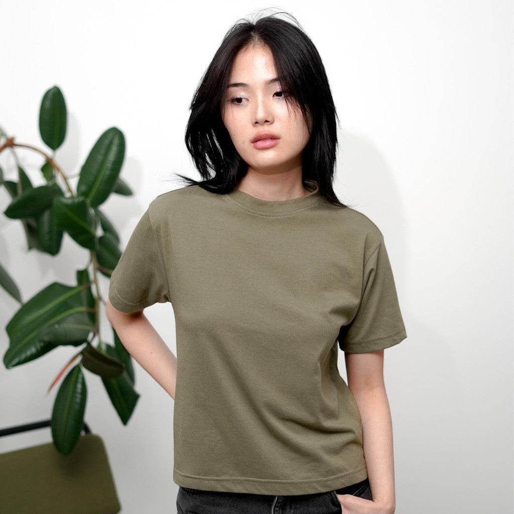Matsuda Kaos Polos Wanita Cotton T Shirt Loose Fit Elodie OLIVE