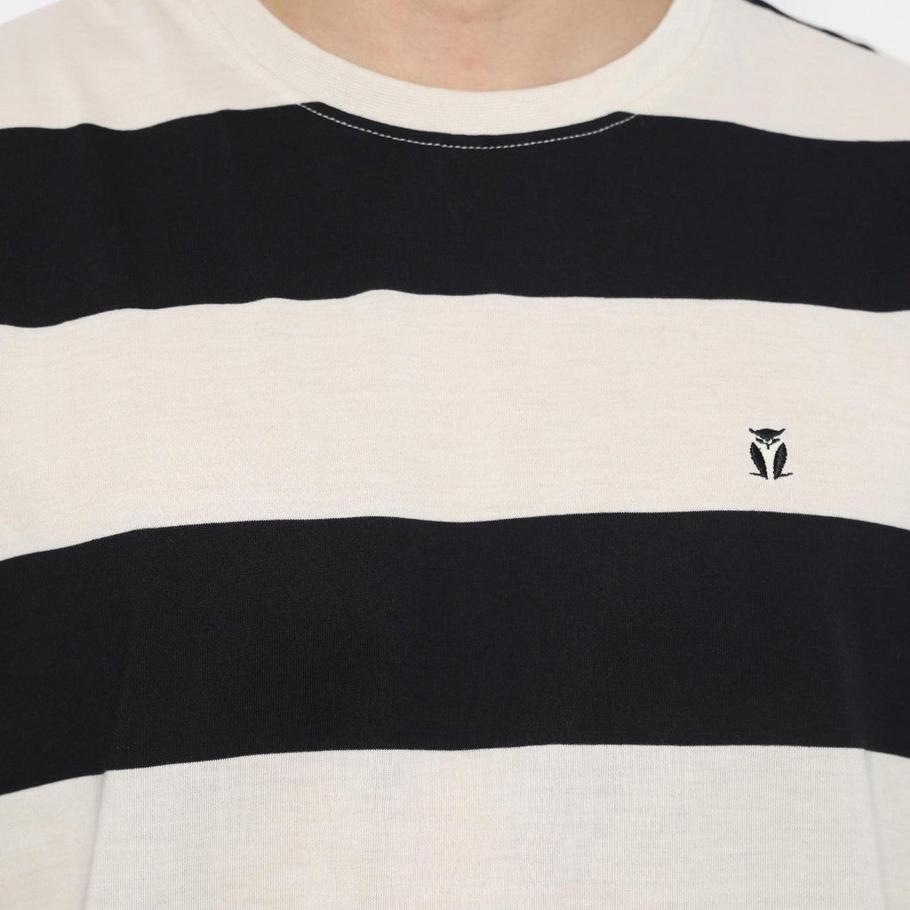 Matsuda T Shirt Pria Kaos Stripe Nanao Black OFF White