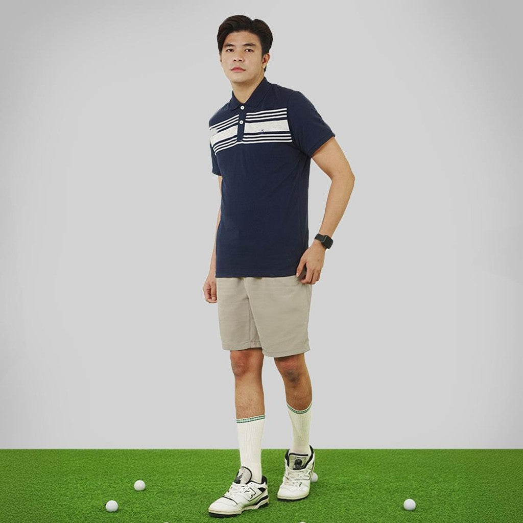 MATSUDA Baju Kaos Polo Shirt Dewasa Stripe Pria Kerah Katun Sanmu Navy