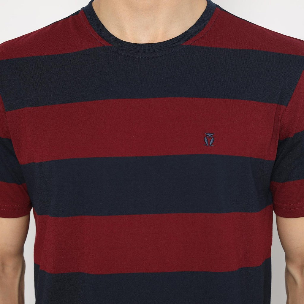 Matsuda T Shirt Pria Kaos Stripe Nanao Baju Katun Combed Garis Navy Burgundy