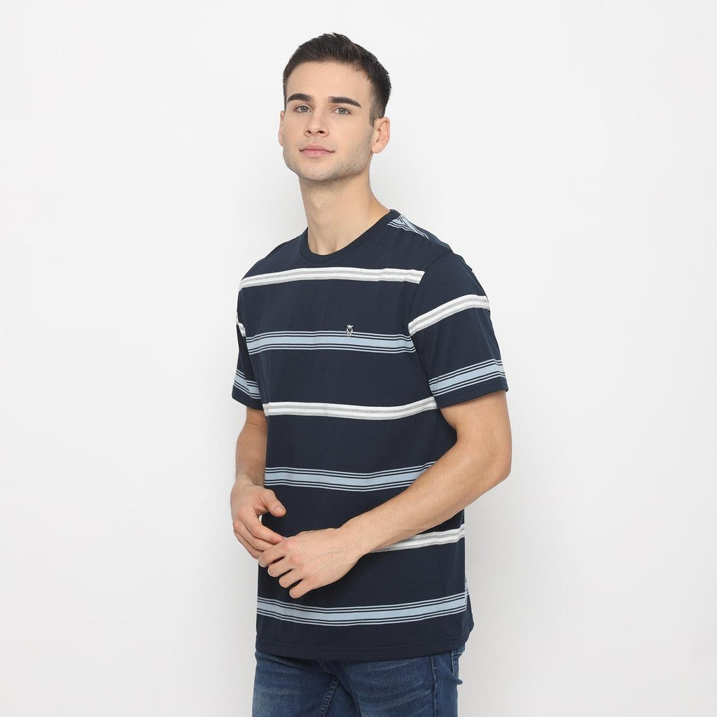 MATSUDA T Shirt Pria Kaos Stripe Lengan Pendek Motosu Navy