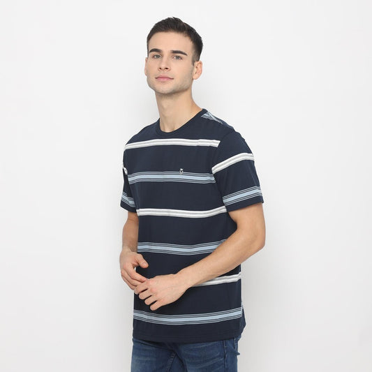 MATSUDA T Shirt Pria Kaos Stripe Lengan Pendek Motosu Navy
