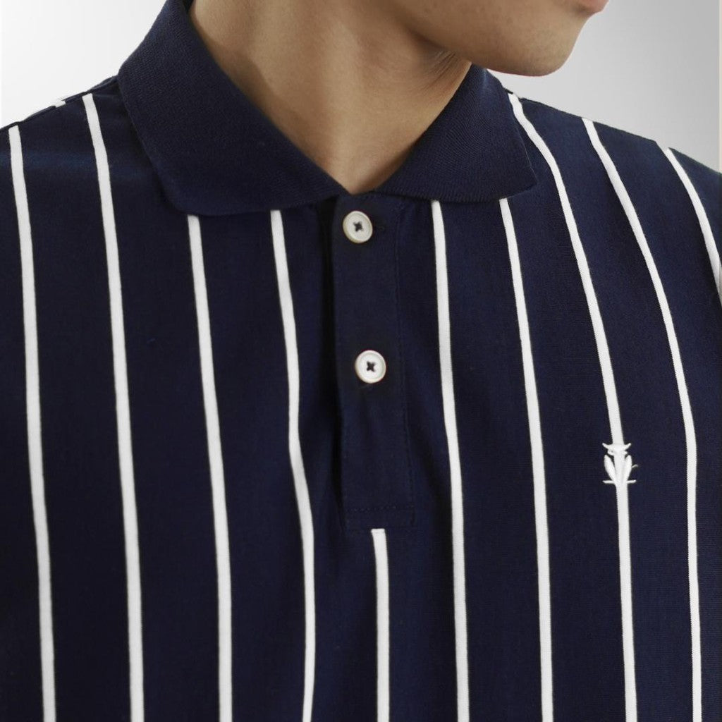 MATSUDA Baju Kaos Polo Shirt Dewasa Stripe Pria Kerah Katun Otawara Navy