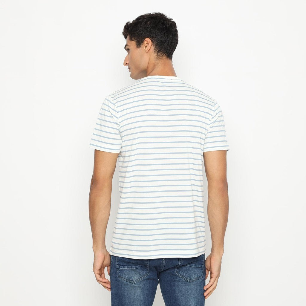Matsuda T Shirt Pria Kaos Stripe Nantan Oblong Baju Offwhite Sky Blue