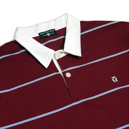 Matsuda Kaos Rugby Polo Shirt Katun Pria Lengan Panjang Tsuyama Burgundy