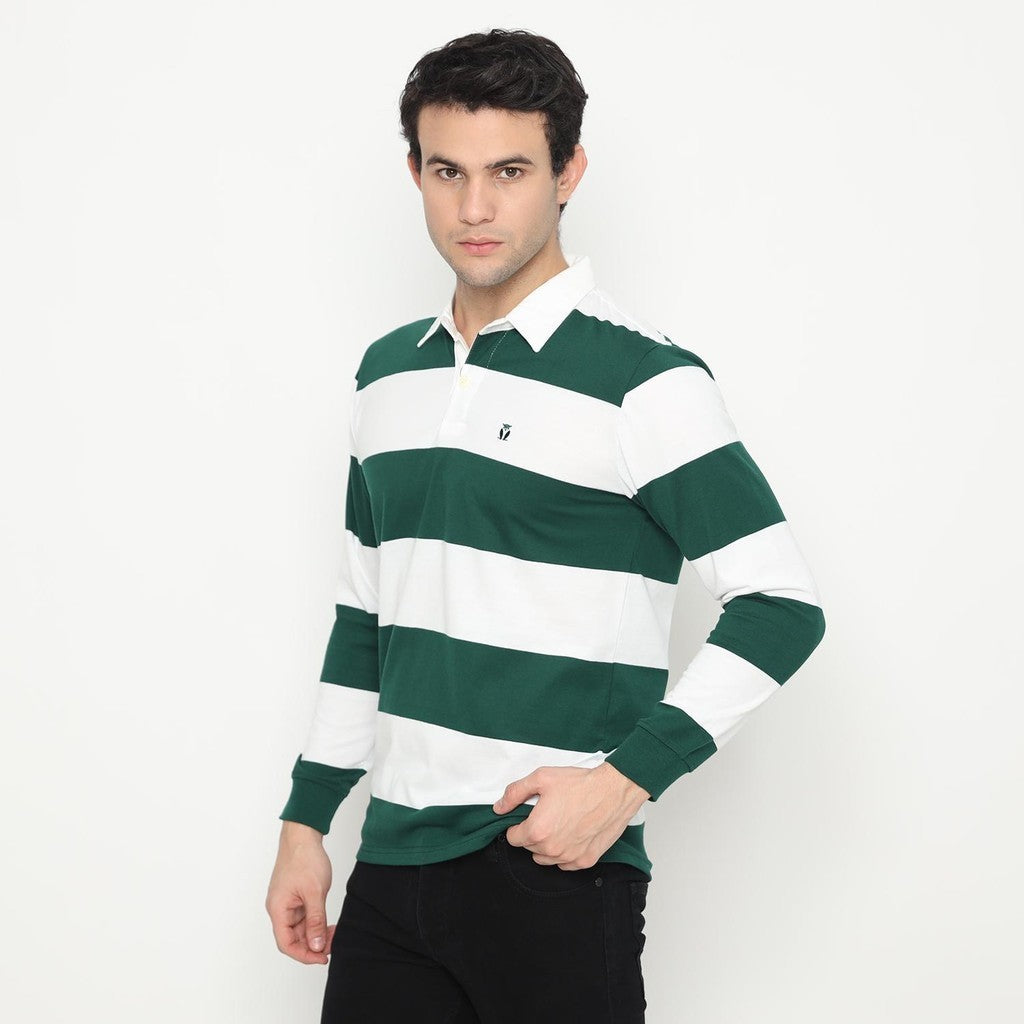 Matsuda Kaos Rugby Polo Shirt Katun Pria Lengan Panjang Nagai Green White