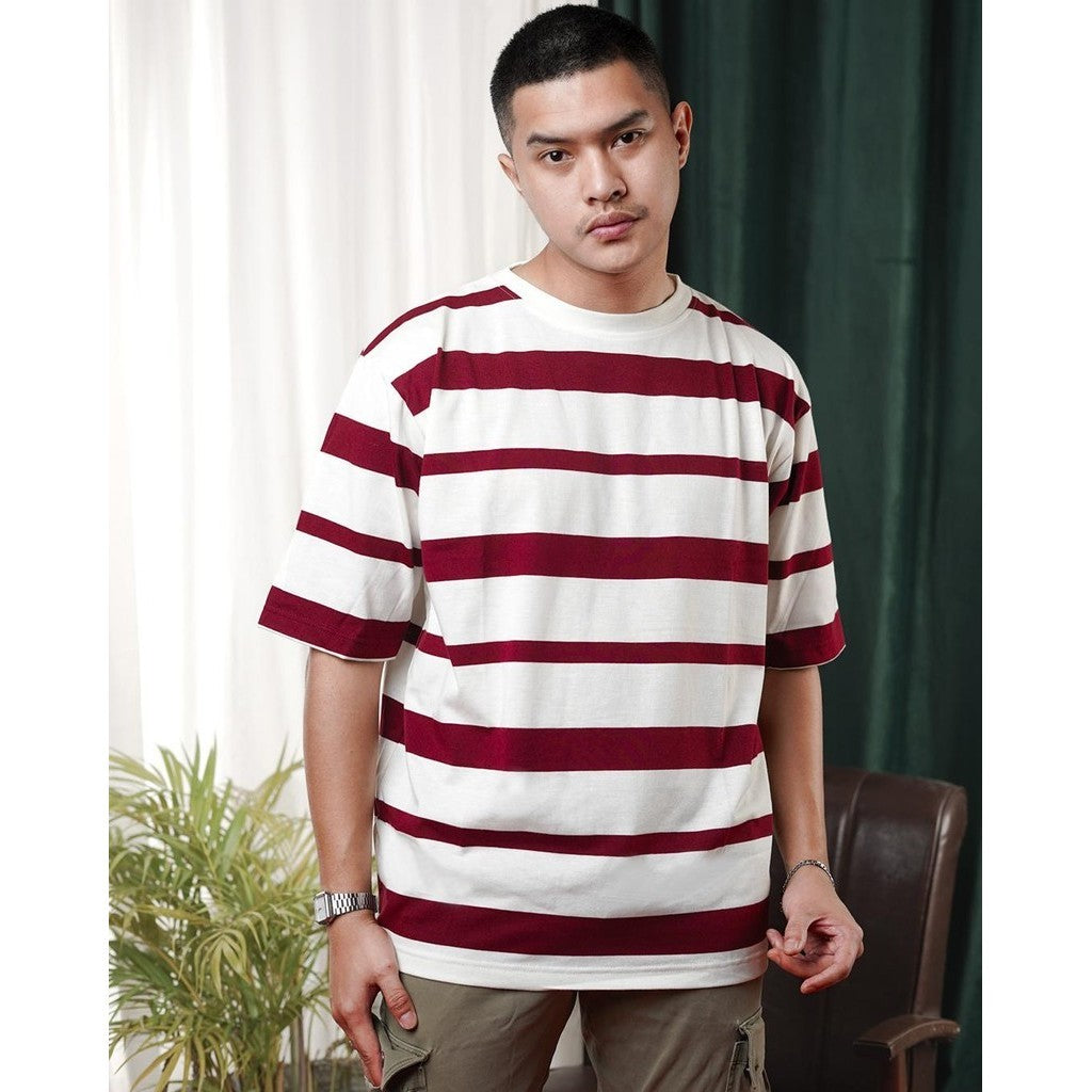 MATSUDA Kaos Oversize Stripe T shirt Narashino Burgundy