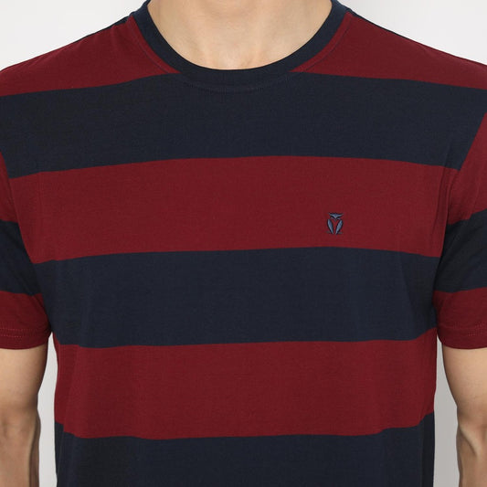 Matsuda T Shirt Pria Kaos Stripe Nanao Baju Katun Combed Garis Navy Burgundy