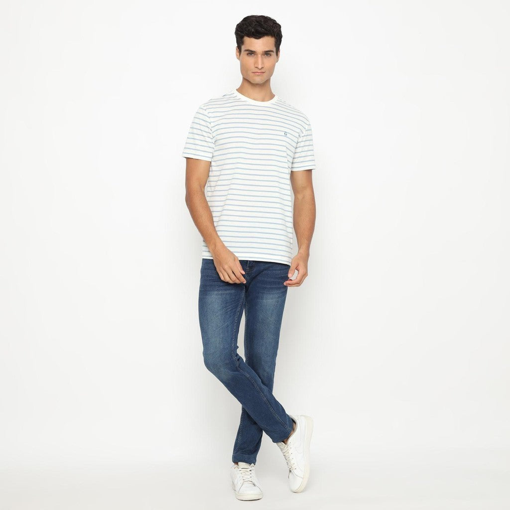 Matsuda T Shirt Pria Kaos Stripe Nantan Oblong Baju Offwhite Sky Blue