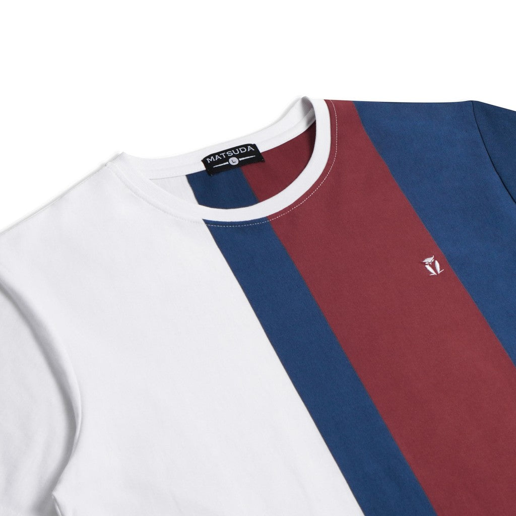 Matsuda T Shirt Pria Kaos Stripe Usuki Blue Teal